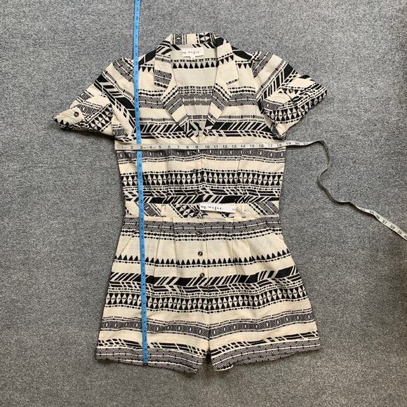 Maisie Romper Womens L Large White Black Aztec Short Sleeve Button Up Gauzy - Picture 5 of 11